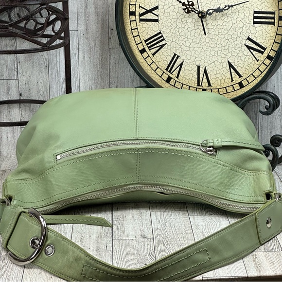 COACH - Large Green Celery Mint Cursive Pleated Soho Leather Hobo Shoulder Bag - Picture 9 of 14